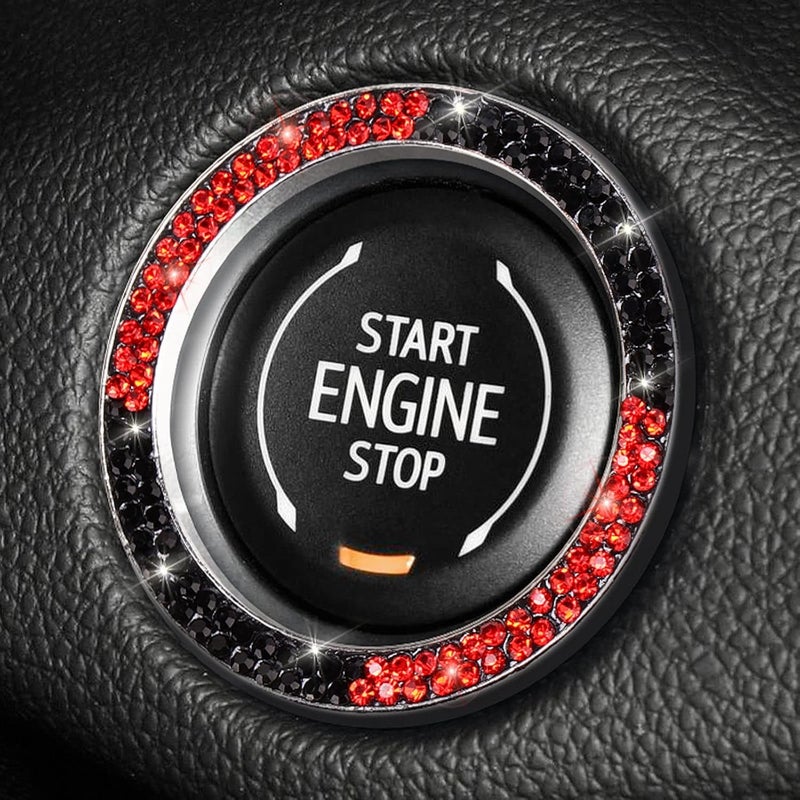 ToBeQueen Red Black Bling Push Start Button Cover Ring Emblem Sticker, Interior Decoration Crystal Diamond Rhinestone Car Decor Red and Black Car Accessories for Women, Red and Black - Image 1